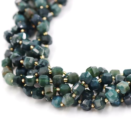 Malahill Wholesale Natural Faceted Stone Beads for Jewelry Making Sold per Bag 5 Strands Inside Cube Moss Agate 6mm - color: Moss Agate, size: Faceted Cube 6mm