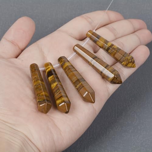 50mm Natural Iron Tiger Hexagonal Wand Jewelry Making Crystal Pointed Chakra Reiki Healing Beads 2mm Hole Drilled(Pack of 5) - color: Iron Tiger