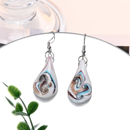 Glass Water Drop Shape Glaze Spiral Dangle Earrings Lampwork Handmade Glass Bead Geometric Earrings for Women Jewelry - color: Set 2