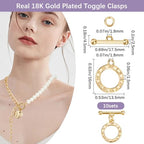 Beebeecraft 1 Box 10Pcs Real 18K Gold Plated Toggle Clasp Round Shape OT Toggle Necklace Fastener Clasp Connector Buckle T-Bar Closure Link Findings for Jewelry Making Pendants Bracelets Necklaces - color: Gold