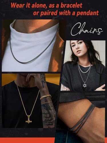 FaithHeart Stainless Steel Chains for Men, Silver/Black/14K Gold Plated Snake/Wheat/Box/Rope/Rolo Chain Necklace 16-30 Inches with Delicate Gift Box - color: 01. Snake Chain-Black, size: Length 16 Inches