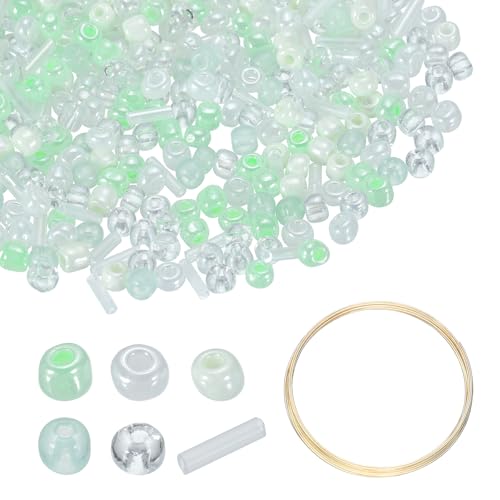 uxcell 1Set Glass Seed Beads, 1.5-4.5mm Small Embroidery Bugle Beads Assorted Tube Bead Loose Kit for Jewelry Making DIY Craft Beading Bracelets Necklace Earring (Mint) - color: Mint