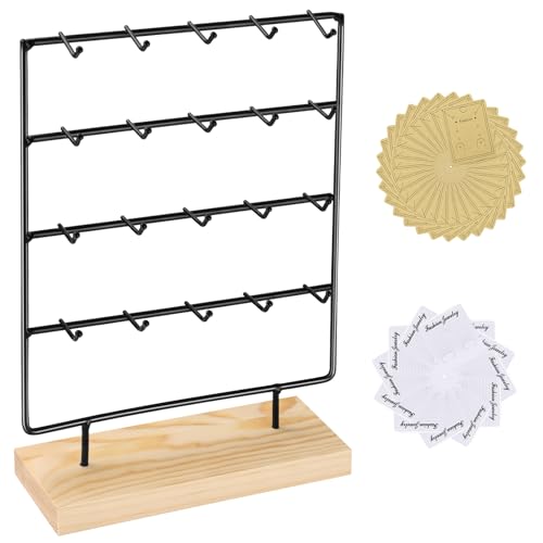 Earring Display Stand for Selling 4 Tier 20 Hooks Wood Earring Display Rack Holder for earings necklaces rings bracelets keychains (Black) - color: Black
