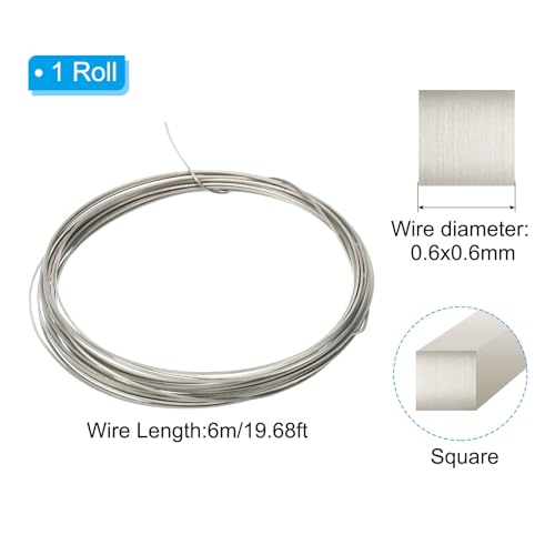 PATIKIL Soft Nickel Silver Wire, 1Pcs 23Gauge/0.6x0.6mm Diameter 6m/19.68ft Square Craft Wire for Jewelry Making Beading Wires Wrapping - size: 23Gauge