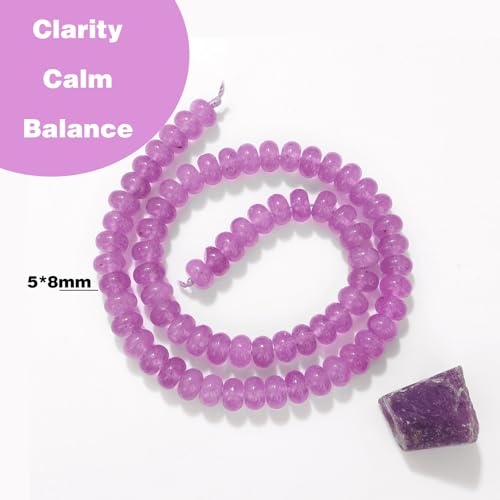 Raicegs 100pcs 5×8mm Rondelle Amethyst Beads Natural Gemstone Beads Abacus Disk Stone Loose Beads for Jewelry Making DIY Bracelets Necklace - color: Amethyst, size: 5×8mm Rondelle