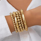 5Pcs Gold Bead Bracelets Set for Women,14K Gold Plated Stackable Bead Ball Bracelets Set,Adjustable Chunky Bangles Bracelets,Boho Stretch Bead Ball Bracelet for Women - color: 5Gold