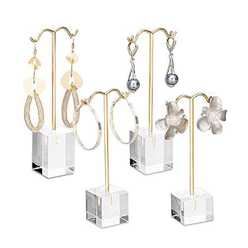 MOOCA Enhance Your Jewelry Presentation with the 4 Pcs Set Acrylic Earring Display Stand - Perfect Showcase for Earrings, Countertop T Stand, and Stylish Jewelry Display, Gold Color - color: Gold