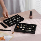 YUFONG Earring Organizer Box Acrylic Jewelry Organizer with 3 Drawers 54 Adjustable Grids Clear Stackable Earring Holder Velvet Trays Ring Display Case for Women Girls (Black Black) - color: Black Black