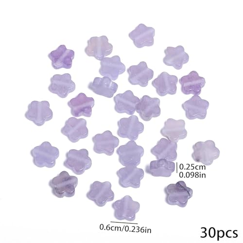 Songxi 60pcs 6mm Purple Crystal Plum Blossom Natural Stone Beads for Jewelry Making, Smooth Loose Flower Shape Gemstone Beads for Bracelets Necklace Earrings Making Supplies ﻿ - color: Purple Crystal