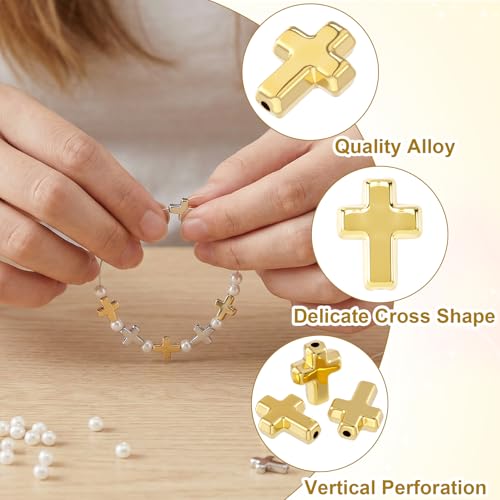 80 Pcs Cross Charms for Jewelry Making, Religious Cross Beads for Bracelets, Crosses for Jewelry Making, Bracelets, Necklaces, DIY Crafts (Gold, Silver) - color: 80pcs, 16x12mm, 13x9mm, Gold, Silver