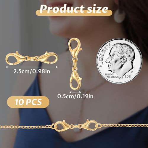 10 Pcs Double Lobster Clasp Necklace Chain Extenders Bracelet Clasp Connector Gold Lobster Claw Clasps Double Opening Jewelry Clasps for DIY Jewelry Making - color: Gold