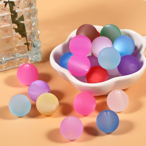 25pcs Resin Transparent Frosted Beads 16mm Cat Eye Circular Rubber Bead Spacer Bead DIY Making Friendship Bracelet Phone Chain Keychain Pen Beads Accessories (Light Mixed Color) - color: Light Mixed color