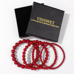 Vinswet 4pcs Beaded Bracelets for Women,Natural Healing Crystal Gemstones Bracelet,Anxiety Stress Relief Bracelet Handmade purple Jewelry Gifts for Women - color: Red agate