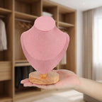 Pink Mannequin Bust Jewelry Organizer - Necklace Holder Stand with Wood Base for Home and Shop Display, 7.67 X 5.90 X 3.54 Inches