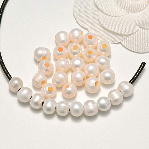 AD Beads Natural Gemstone 10mm Round Loose Beads Big Hole 2mm Sized 30pcs (White Pearl) - color: White Pearl