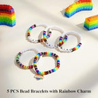 Emibele Colorful Stretch Bracelet Stack Boho Beaded Bracelet Set Heishi Surfer Bracelet Stackable Y2K Trendy Jewelry Friendship Multiple Set Women Fans - style: Rainbow