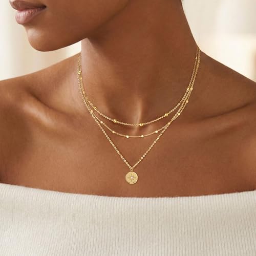 Layered Necklaces for Women, Dainty 14K Gold Plated Circle Peadant Chain Necklace Set Simple Paperclip Stacked Necklaces for Women Trendy Gold Jewelry - color: set2