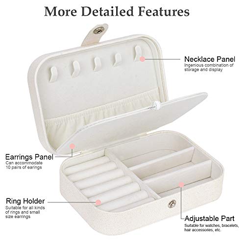 jiemei Jewelry Box, Travel Jewelry Organizer Cases with Doubel Layer for Women’s Necklace Earrings Rings and Travel Accessories(White) - color: White