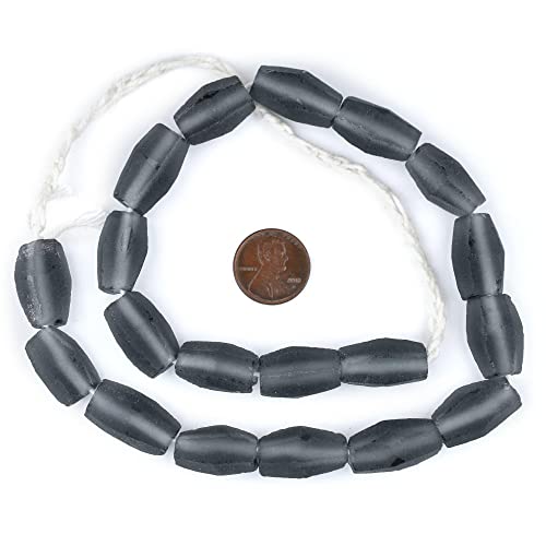 The Bead Chest Charcoal Grey Faceted Cylinder Java Recycled Glass Beads (20x12mm) - color: Charcoal Grey