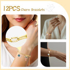 Wurosi 12PCS 18K Gold Plated Embossed Bracelet Chains 6.3Inch Gold Charm Bracelet Chains for Women DIY Jewelry Making - color: Bracelets 12 PCS Gold