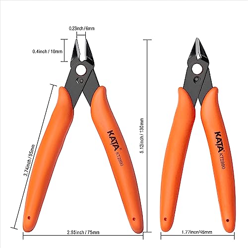 KATA Micro Wire Cutters Pliers: Precision Flush Cutter Tool for Jewelry Making, Hobby Models, Gundam, Electronics - 2-Pack Small Zip Tie Cutter Nippers - Mini Side Cutting Snips with Ergonomic Handle - color: 2 Pack Orange