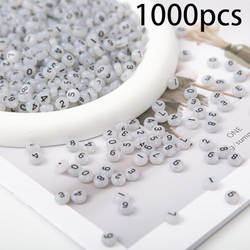 1000pcs Acrylic Number Beads 0-9 Round Number Beads 4x7mm Mixed Number Beads for Jewelry Making and DIY Bracelets, Necklaces, Key Chains (Night Glow Black) - color: Night glow black