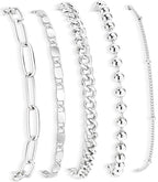 Gold Bracelets Set for Women Stack, Chunky Thick Bracelets Stack for Women Trendy, Simple Dainty Thin Gold Plated Cuff Stackable Bracelets With Beaded Cuban Paperclip Snake Rope Bangle Hand Chain Jewelry - style: Style 03-silver