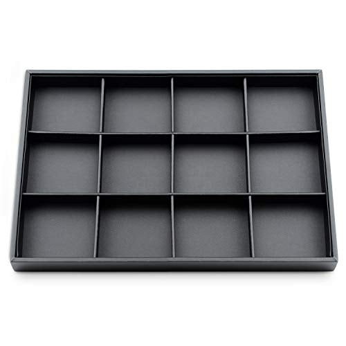 Black PU Leather Jewelry Display Flat Tray Ring Necklace Watch Organizer Display Tray (1 grid) - style: 12 Grids