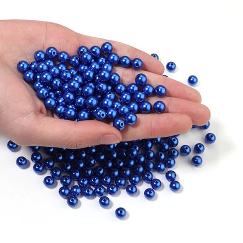 500pcs Blue 8mm Pearl Beads with Hole Round Pearls for Crafting Loose Pearl Beads for Jewelry Making Fake Pearls Bead for Bracelets Necklaces Earrings Key Chains Accessories DIY - color: Blue, size: 8mm,500pcs