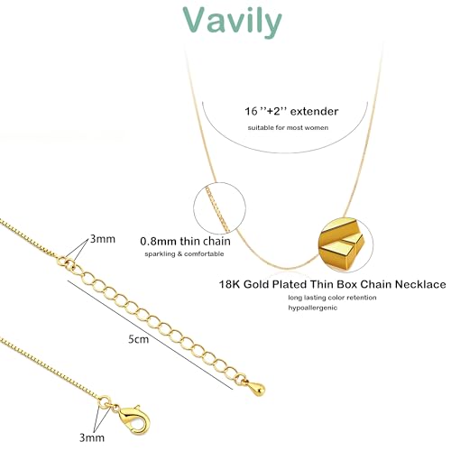 Minimalist Thin Gold Chain 18K Gold Plated Thin Box Chain Necklace Short Small Gold Chain Choker Necklaces for Women