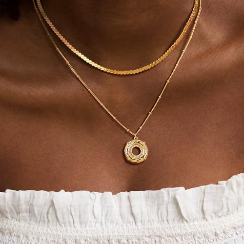 Dremmy Studios Dainty Gold Choker Necklace for Women 14K Gold Plated Coin Disc Figaro Layered Beaded Flat Mariner Sideways Cross Wishbone Link Clavicle Necklaces - style: 2.7mm Woven Chain