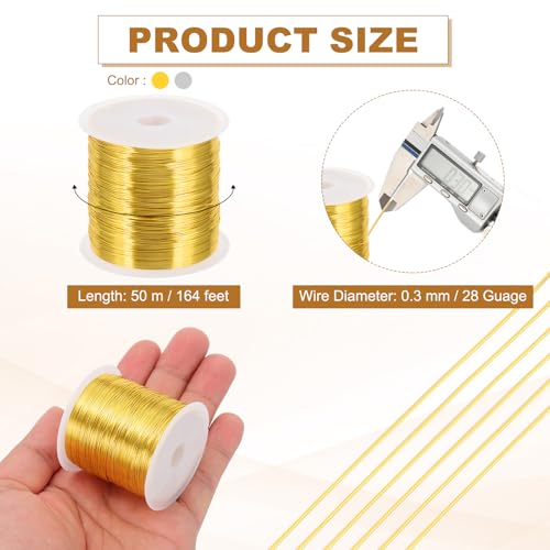 PATIKIL 28 Guage/ 0.3 mm 328 Feet Jewelry Craft Wire, 2 Pcs Copper Beading Wire with Plier for Beading Jewelry Making Supplies Earrings Bracelets Accessories Sculptures, Silver/Gold - size: 328 feet x 28 Guage