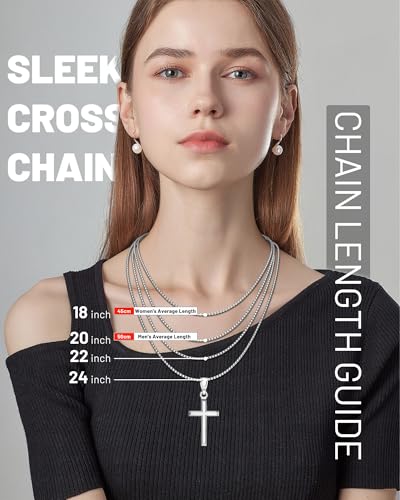 Exquisite Cross Necklace for Men and Women, Silver/Gold/Black Cross Chain with Top-grade 316L Stainless Steel Cross Pendant, 18-24 Inch Box/Byzantine Chains - color: Mystic Black, size: 18 Inch=46CM(Women's Average Length), style: Box Chain with Medium Pe