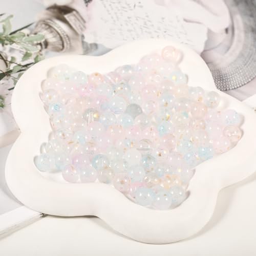 120Pcs Glass Round Beads 10mm Transparent Ink Wash Dye Sprinkled Gold Scattered Beads Handmade DIY Bead Material Bracelet Accessories - color: Transparent