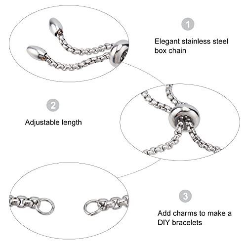 Beebeecraft 1 Box 10 Strand Adjustable Slider Chain Bracelet Stainless Steel 8.6Inch Jewelry Making Chains with Ball Ends for Women Semi Finished DIY