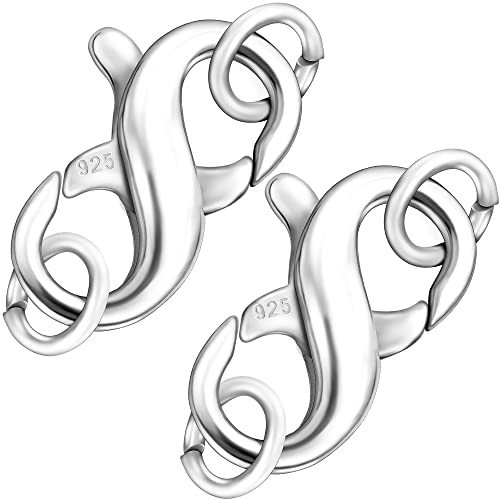 Dailyacc S925 Double Opening Lobster Clasp Sterling Silver and Gold Necklace Bracelet Extender Clasps and Closures for DIY Jewelry - color: Silver 2PCS, size: 15.5mm × 7.5mm