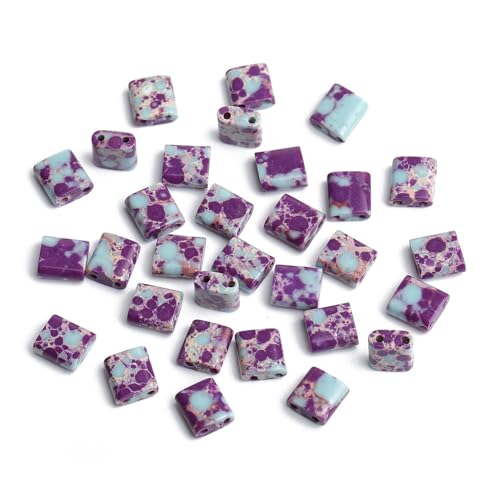 Natural Purple Emperor Stone Beads, Each Approximately 5x5x2mm Square 2-Hole Spacer Bead, are Used to Make Bracelets, Earrings, Necklaces, with Each String Measuring 15-16 Inches - color: purple Emperor Stone