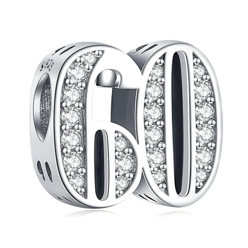 Mothers Day Birthday Number Love Family Friendship Graduation Auntie Grandma Dad Mom Charms for Pandora Bracelets Necklaces, Gifts Women, for Anniversary Valentines Christmas - style: Number 60 Charm Silver