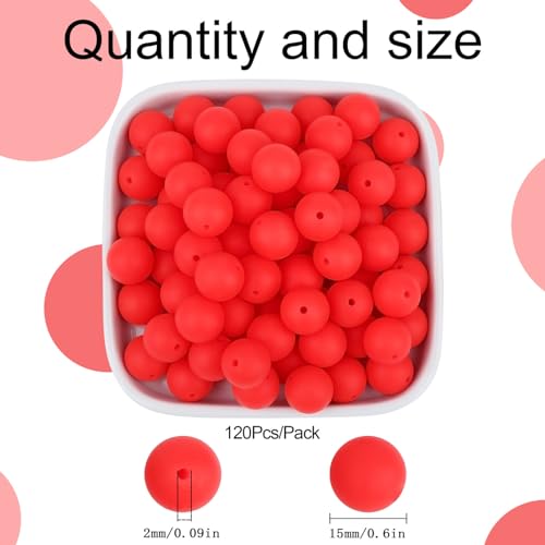 MAIBAOTA 120 Pcs Strawberry Red Silicone Beads 15 mm Strawberry Red Beads for Keychain/Pens/Bracelet/Necklace Making Round Silicone Beads Bulk for Craft Making（with Boxed Kits） - color: Strawberry Red