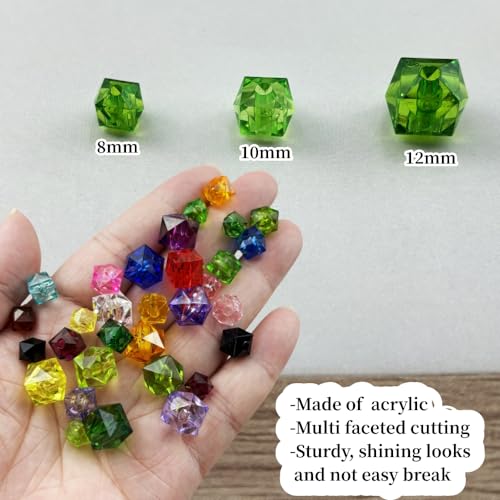 300pcs 8mm Acrylic Cube Faceted Acrylic Beads with Hole Plastic Spacer for Bracelets Necklace Earring Making Supplies (Green) - color: Green, size: 8mm