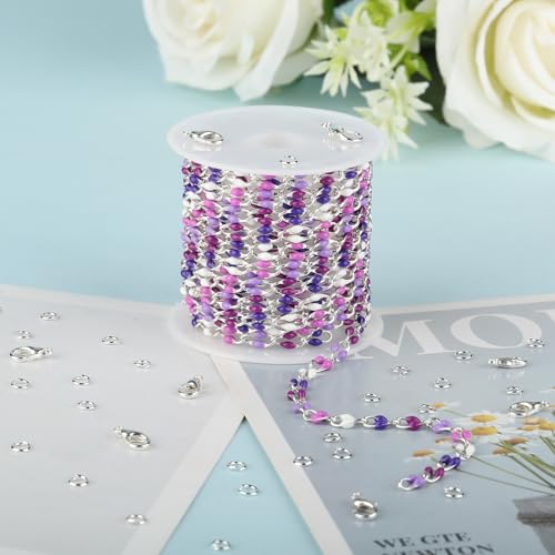 YOUBEIYEE 6.6 Feet Colorful Enamel Chain for Jewelry Making Silver Plated Brass Chains Bulk Women Necklace Bracelet DIY Jewelry Making Chain - color: Purple Mixed