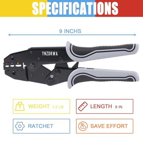 YNZDRWA Crimping Tool for Heat Shrink Connectors, Upgraded Wire Crimper Tool, Ratcheting Wire Terminal Crimper - Crimping Pliers - Ratchet Terminal Crimper for 10 to 22 AWG Wire