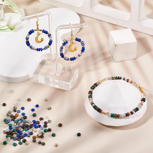 Beadthoven 300pcs 4mm Mixed Gemstone Rondelle Beads 10 Styles Flat Round Disk Abacus Natural Stone Beads Spacers Smooth Energy Healing Crystal Spacers for DIY Jewelry Making Bracelets Necklace - color: Rondelle-Mix, size: 4mm