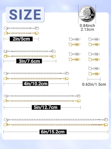 Evnlo Necklace Extender and Magnetic Necklace Clasp,Gold and Silver Chain Extenders for Necklaces Bracelet Jewelry - color: 20Pcs Gold & Silver