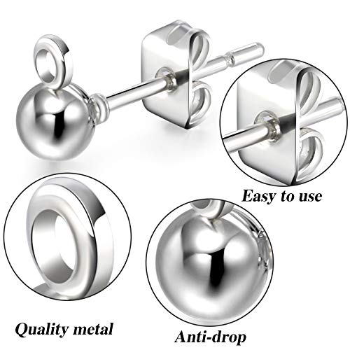180 Pieces Ball Post Earring Stud with 200 Pieces Butterfly Back Earrings with Loop for DIY Jewelry Making Findings, 4 mm 5 mm 6 mm(Silver, Gold) - color: Silver, Gold
