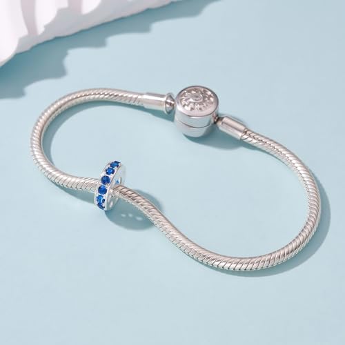 925 Sterling Silver Spacer Charm Bead with Clear CZ for Pandora Charms Bracelets - color: Sapphire Heart