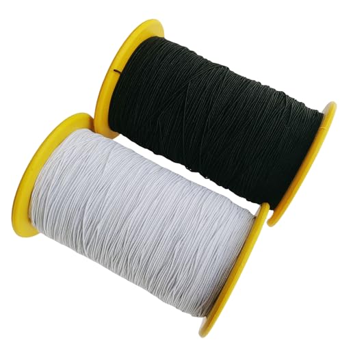 Looconi 2 Rolls 0.5mm Elastic Cord Beading Threads Stretch String Fabric Crafting Cords for Jewelry Making White and Black - size: 0.5mm, style: White&Black