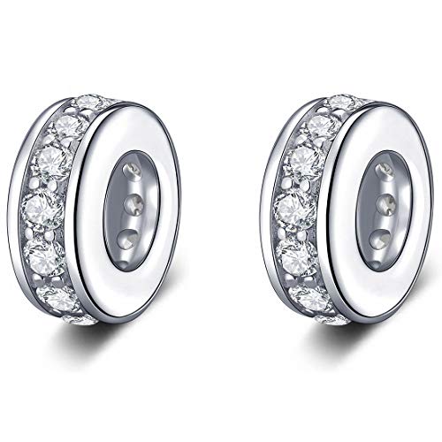 925 Sterling Silver Spacer Charm Bead with Clear CZ for Pandora Charms Bracelets - color: 2pcs Clear
