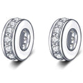 925 Sterling Silver Spacer Charm Bead with Clear CZ for Pandora Charms Bracelets - color: 2pcs Clear