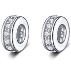 925 Sterling Silver Spacer Charm Bead with Clear CZ for Pandora Charms Bracelets - color: 2pcs Clear